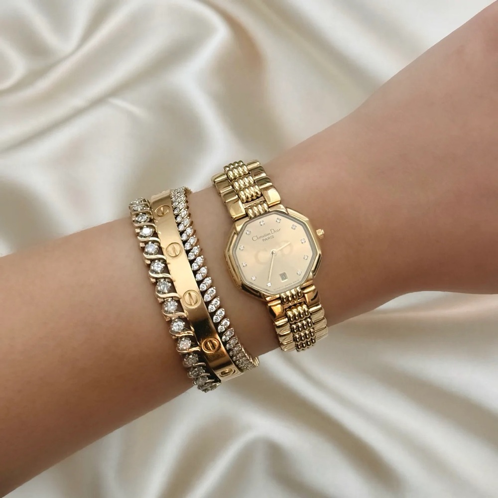 AUTHENTIC VINTAGE DIOR GOLD WATCH - WITH DIAMOND HOUR MARKERS